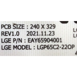 FUENTE DE PODER PARA TV LG OLED EVO / NUMERO DE PARTE EAY65904001 / LGP65C2-22OP / 65904001 / LGP65C2-220P / EPCA48CC1A / 3PCR03065A / PANEL AC650AQL CQA1_RS / MODELO OLED65C2PUA / OLED65C2PUA.DUSQLJR